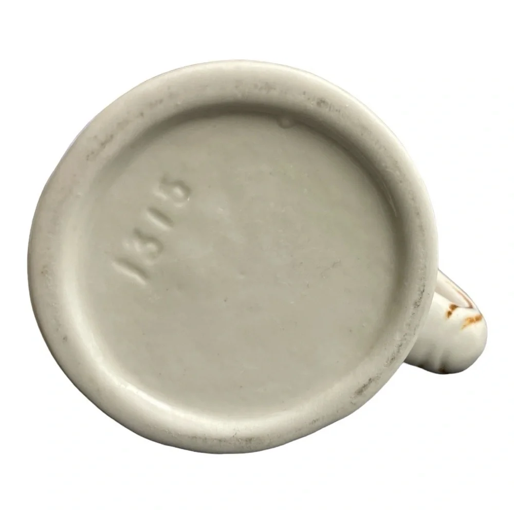 CERAMIC BROWN AND WHITE STEIN #1315 EMBOSSED WINTER SCENE WITH CLYDESDALE HORSES